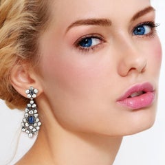 Pendientes Estilo Antiguo Zafiro Azul Diamante 4,6 quilates