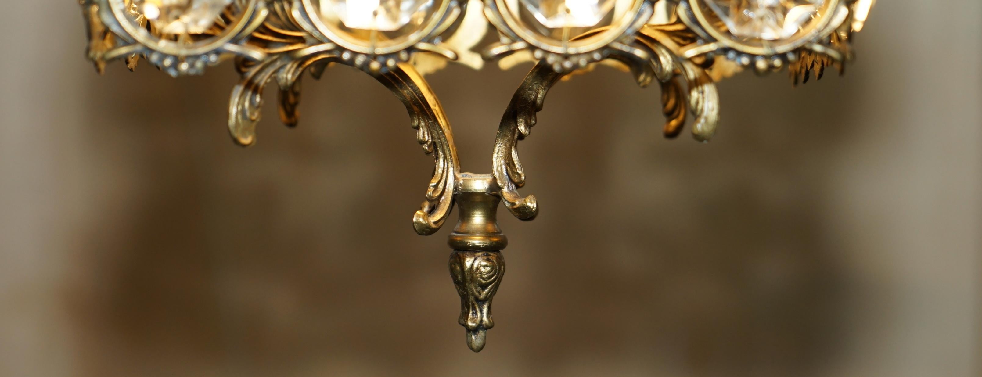 Antique Brass & Glass Crystal Cut Panging Pendent Lantern Ceiling Light (Lanterne suspendue en laiton et verre taillé)  en vente 4