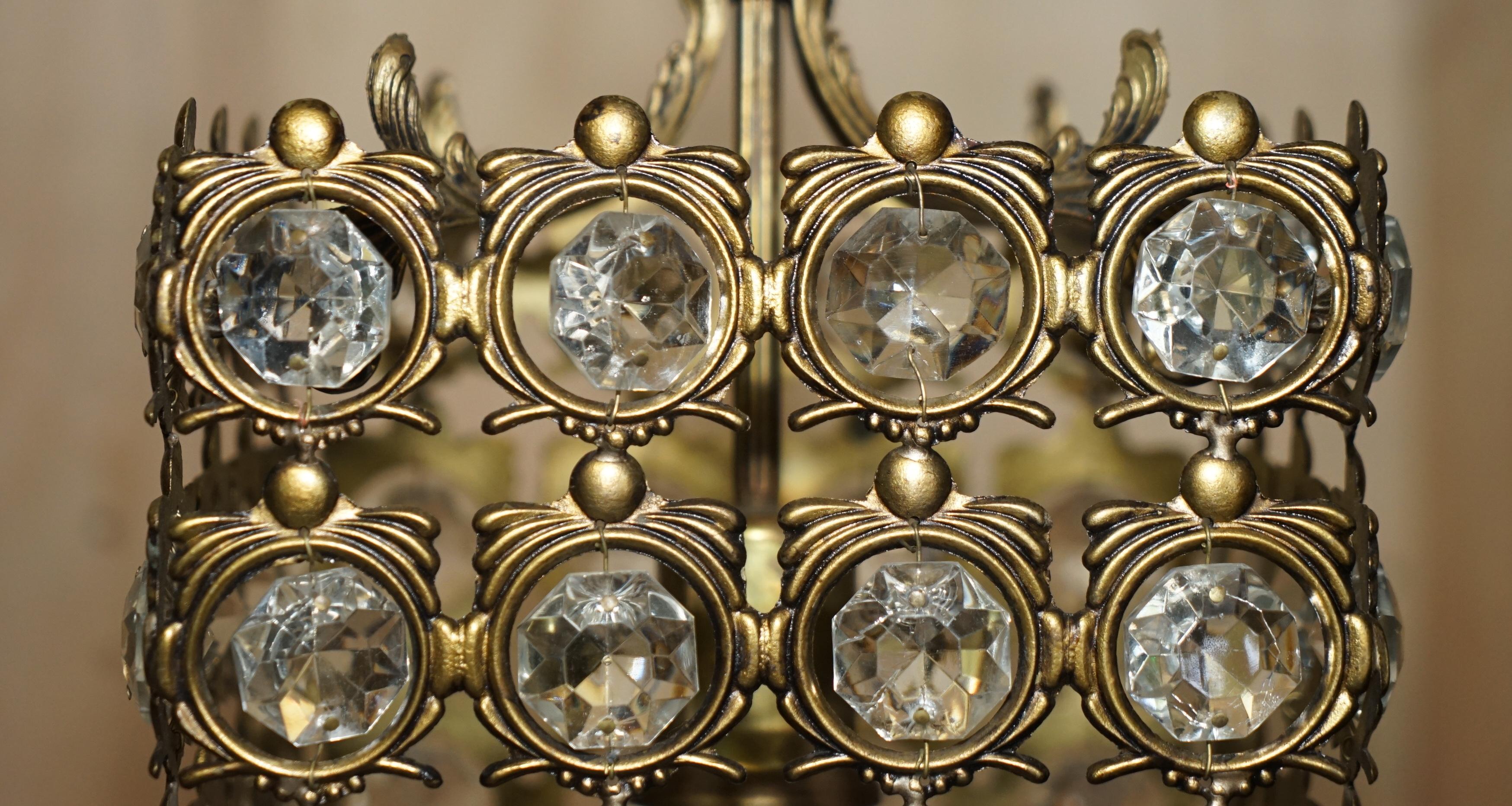 Antique Brass & Glass Crystal Cut Panging Pendent Lantern Ceiling Light (Lanterne suspendue en laiton et verre taillé)  en vente 6