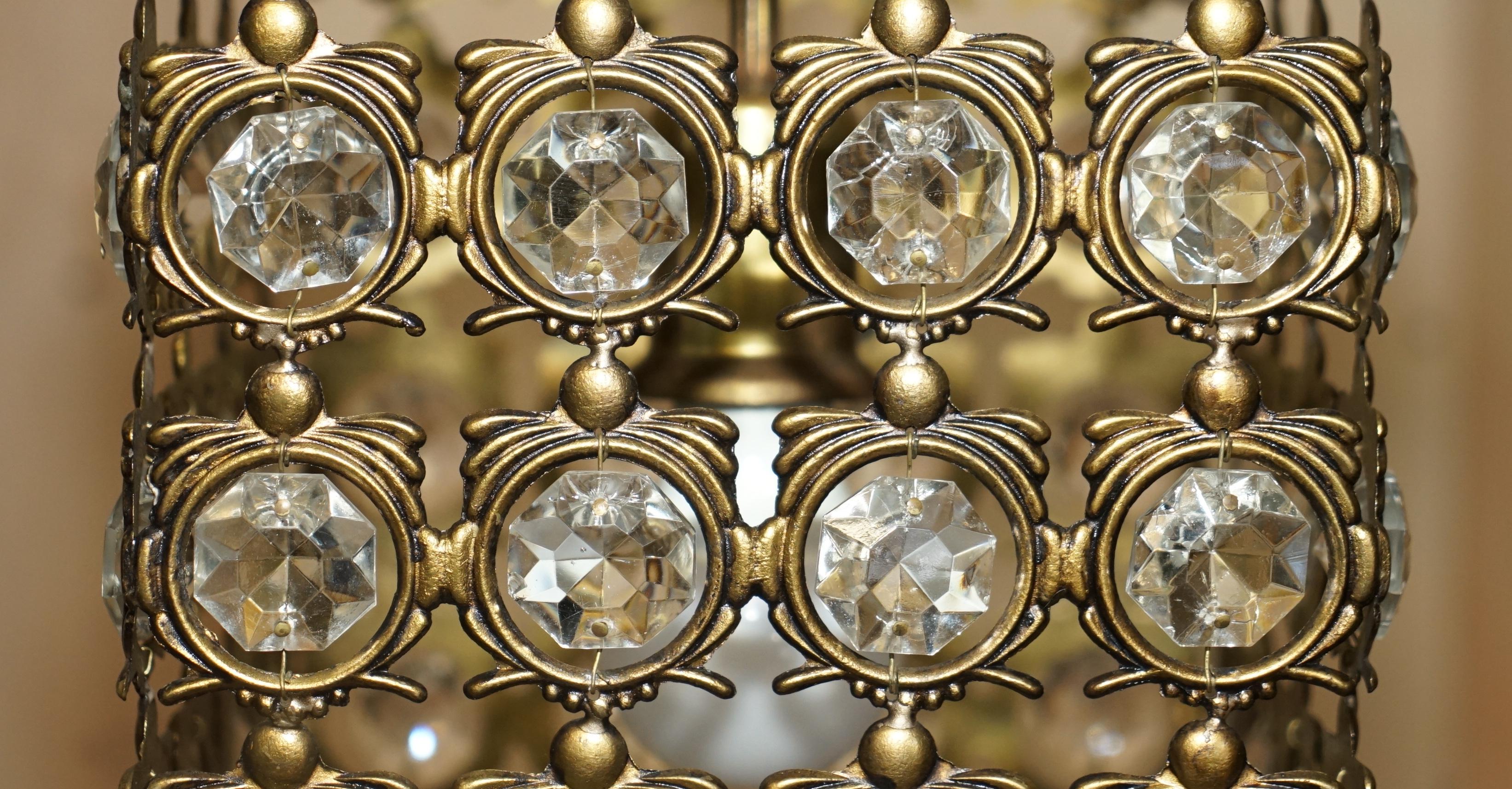 Antique Brass & Glass Crystal Cut Panging Pendent Lantern Ceiling Light (Lanterne suspendue en laiton et verre taillé)  en vente 7