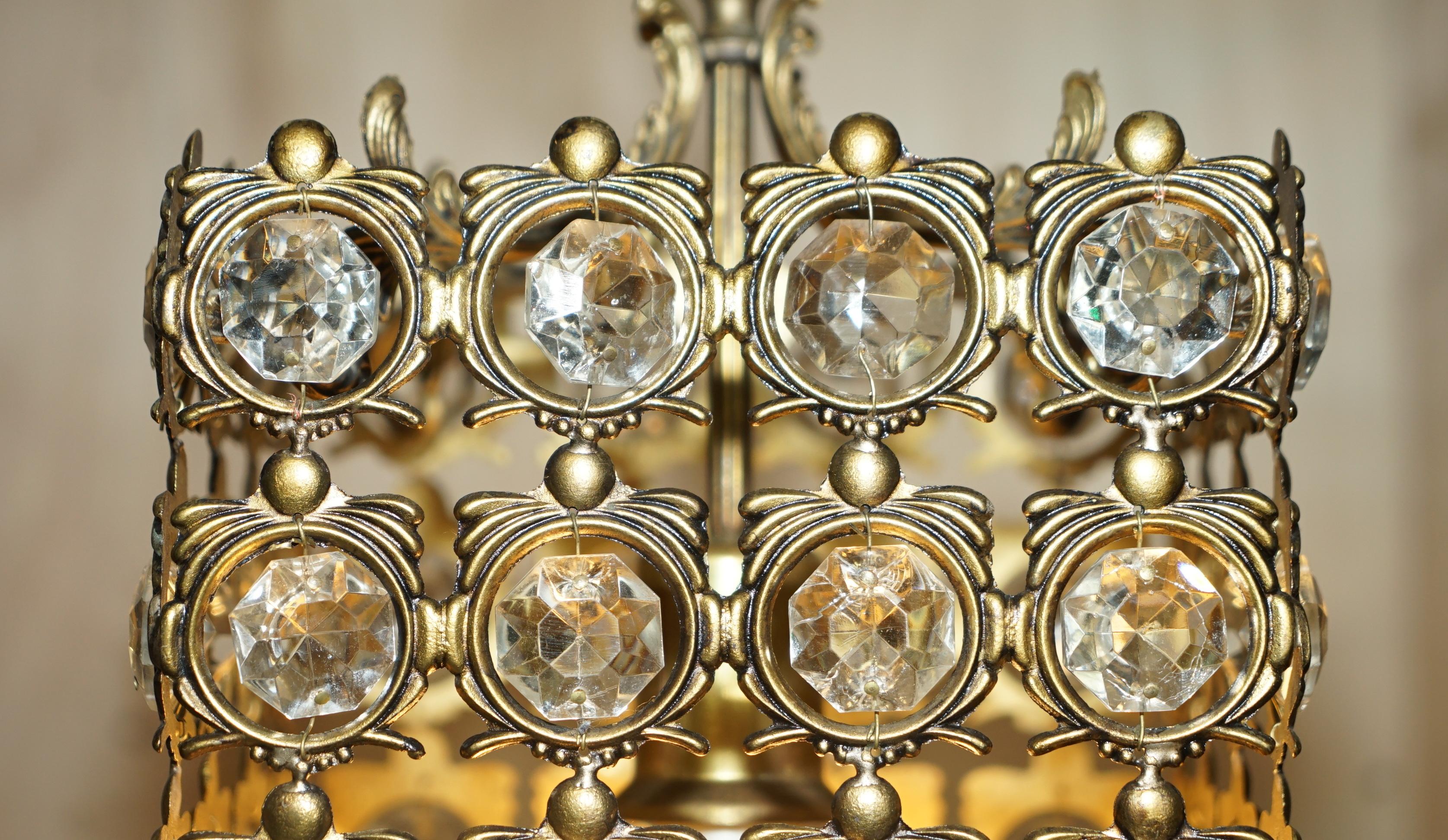 Antique Brass & Glass Crystal Cut Panging Pendent Lantern Ceiling Light (Lanterne suspendue en laiton et verre taillé)  en vente 1