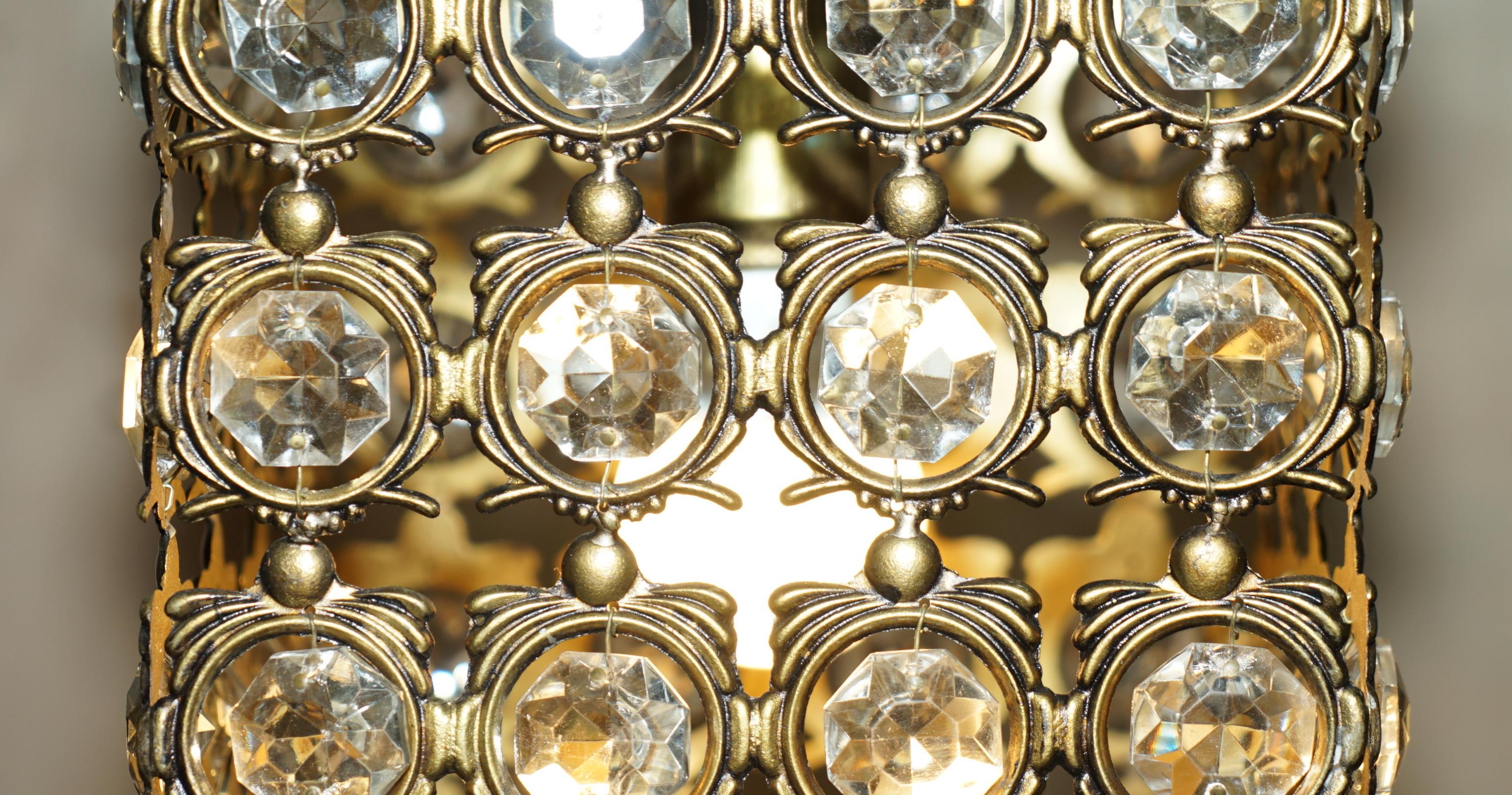 Antique Brass & Glass Crystal Cut Panging Pendent Lantern Ceiling Light (Lanterne suspendue en laiton et verre taillé)  en vente 2