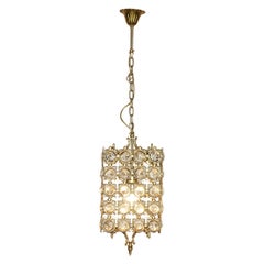 Antique Brass & Glass Crystal Cut Panging Pendent Lantern Ceiling Light (Lanterne suspendue en laiton et verre taillé)