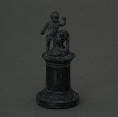Antique-Style Bronze – Young Child with a She-Wolf on a Pedestal – 16th Century
