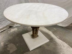 Antique Style Carved Architectural Element Table With Round White Marble Top