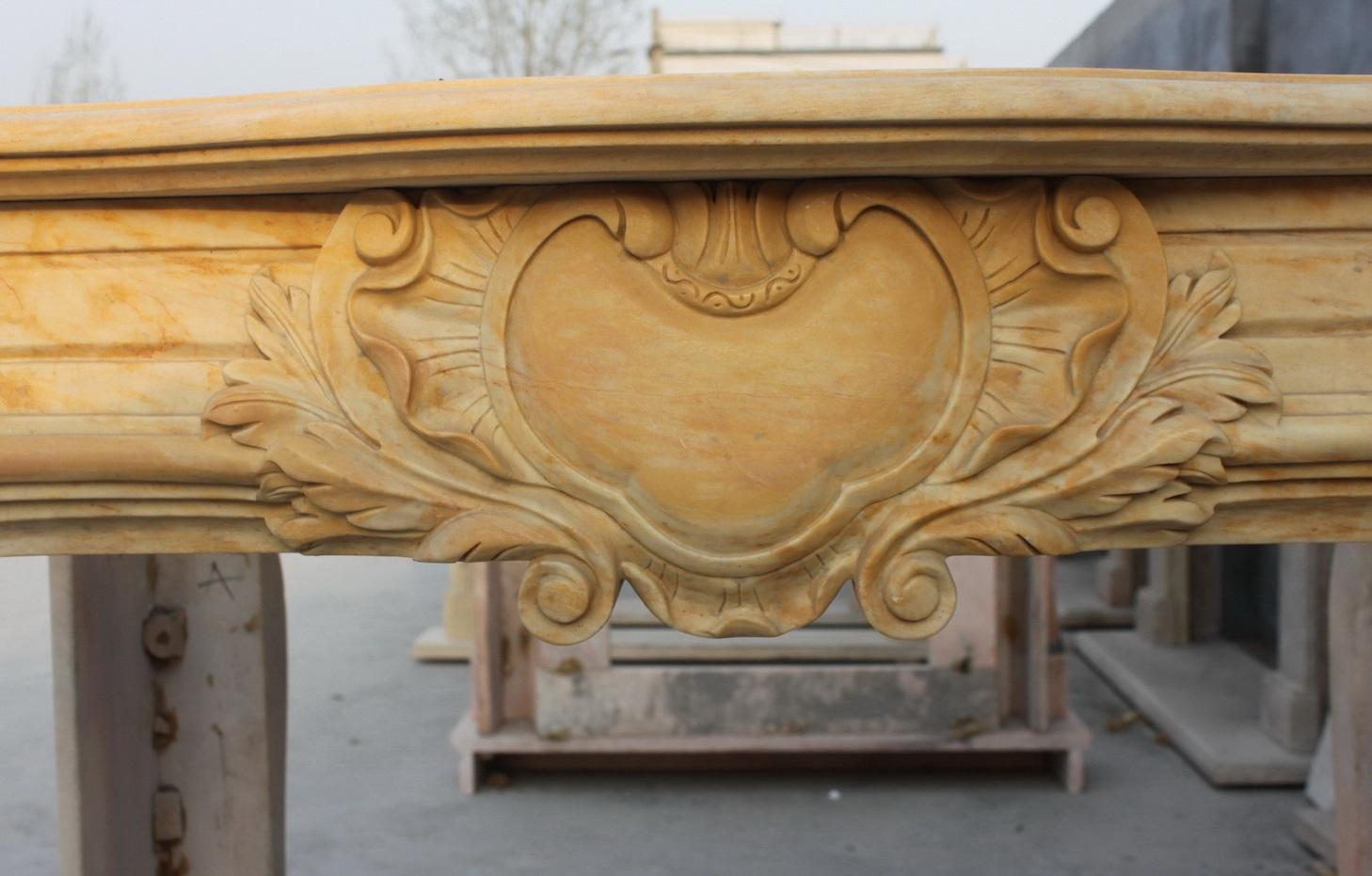 Antique Style Carved Cream Marble Fire Surround In Good Condition For Sale In Worcester, Worcestershire