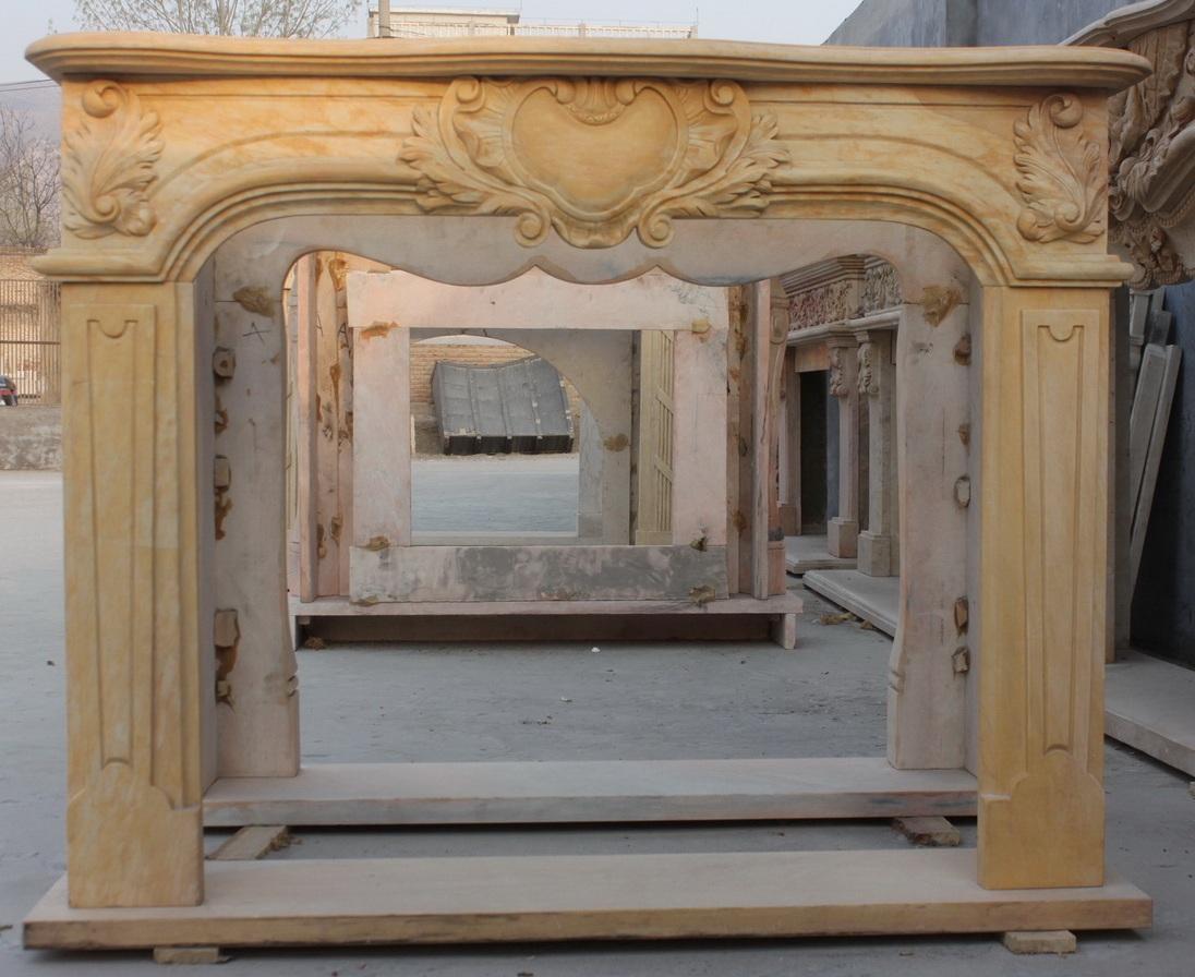 20th Century Antique Style Carved Cream Marble Fire Surround For Sale