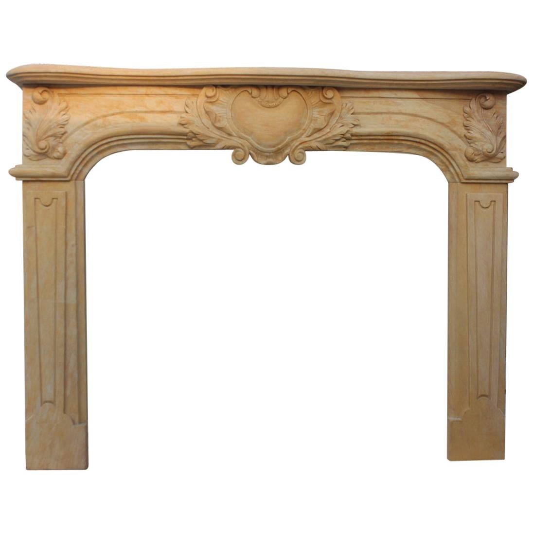 Antique Style Carved Cream Marble Fire Surround For Sale