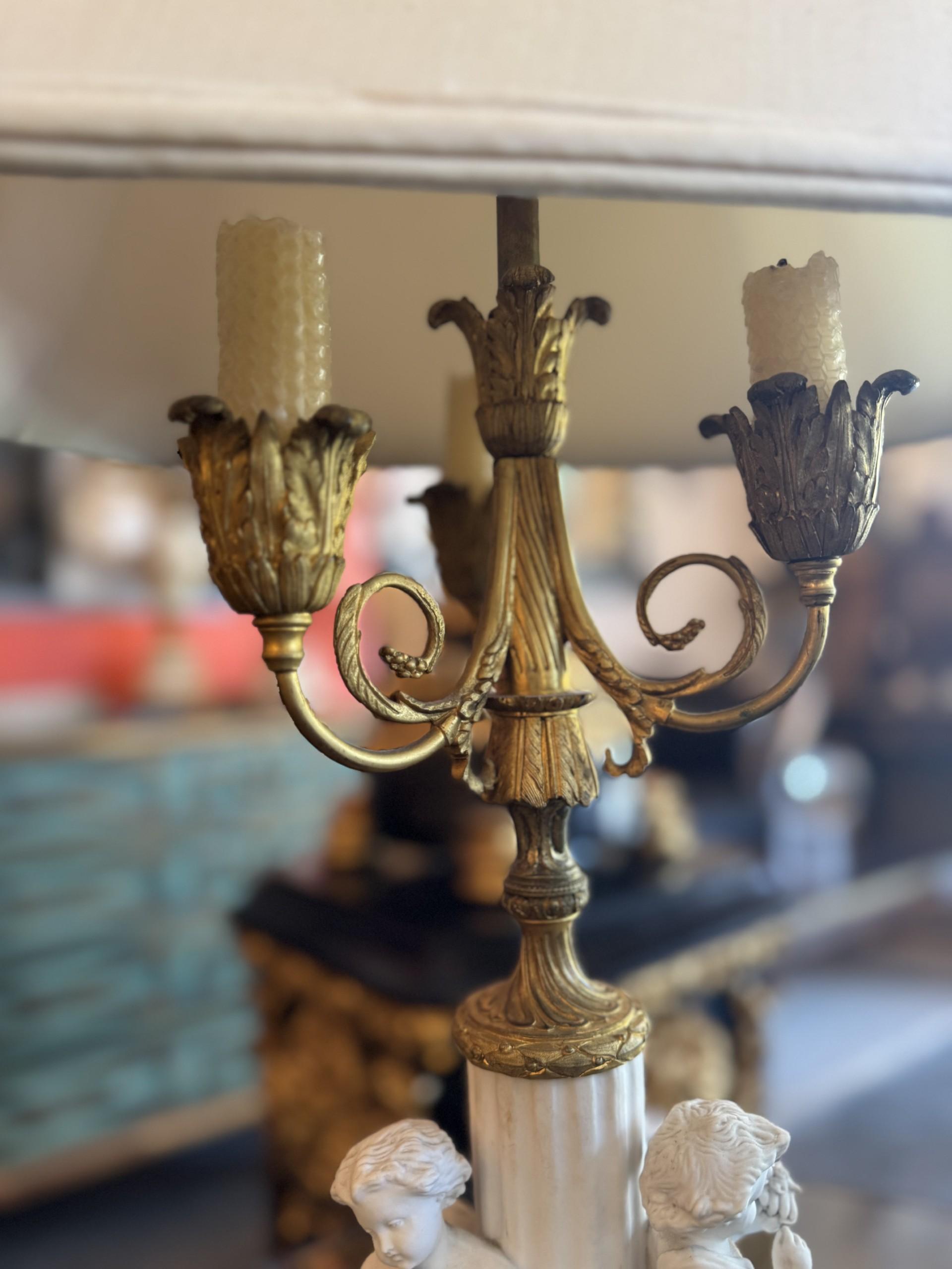 European Antique-Style Cherub Table Lamp For Sale