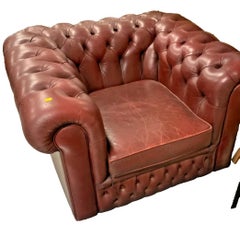 Antique Style Chesterfield Button-Tufted Leather Armchair Sofa Brass Castors