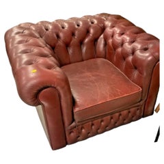 Antique Style Chesterfield Button-Tufted Leather Armchair Sofa Brass Castors