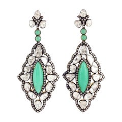 Antique Style Chrysophrase Rose Cut Diamond Earrings