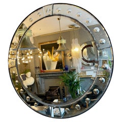 Antique Style Circular Distressed Paneled Mirror