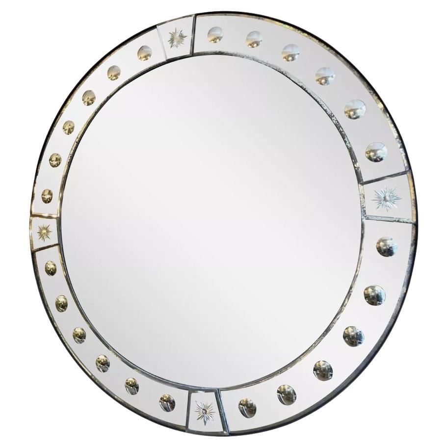 Antique Style Circular Distressed Paneled Mirror For Sale