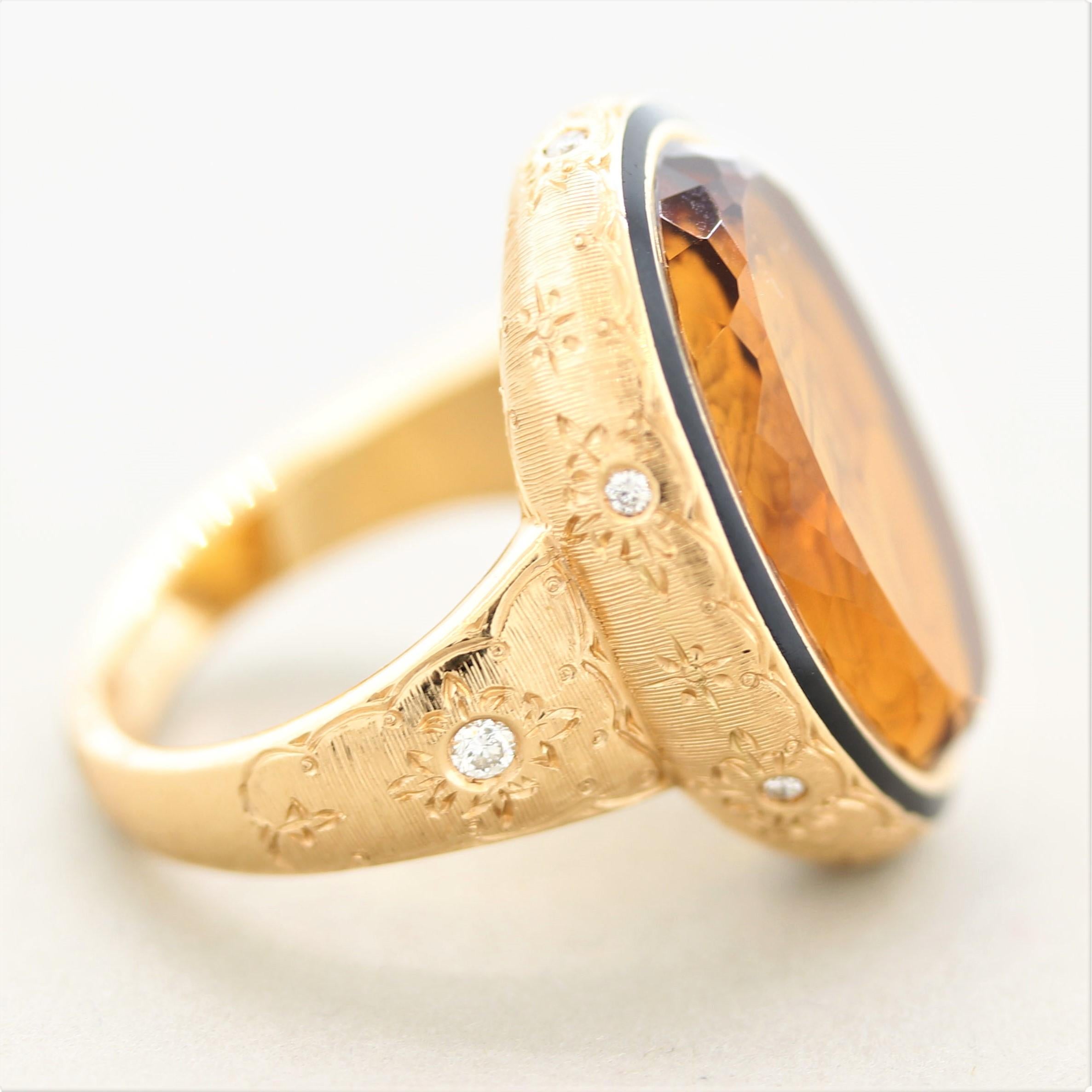 Antique Style Citrine Cameo Diamond Gold Ring In New Condition For Sale In Beverly Hills, CA