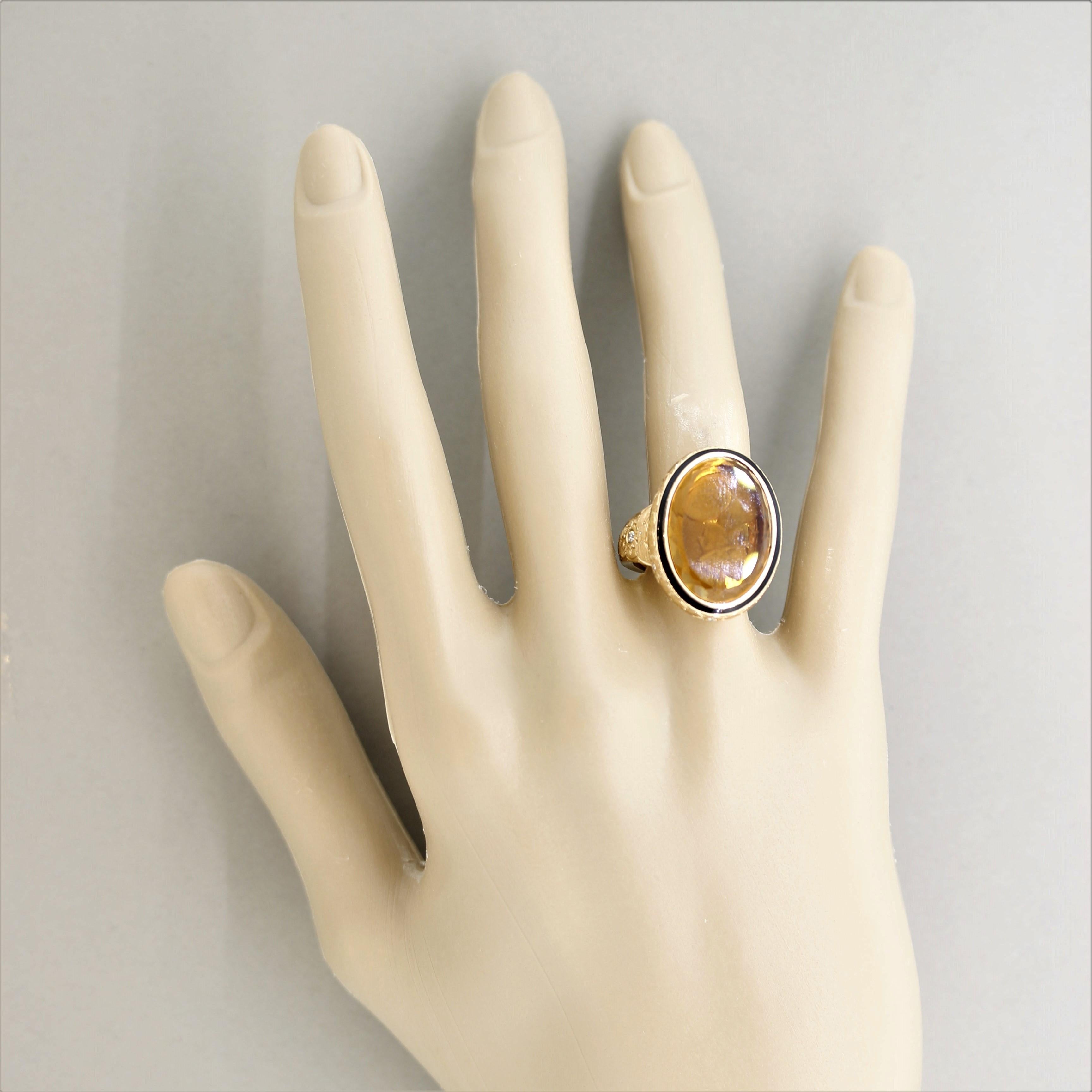Women's Antique Style Citrine Cameo Diamond Gold Ring For Sale