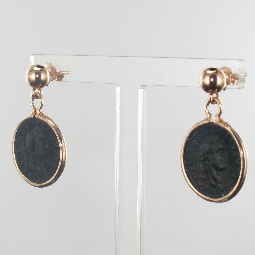 Greek Revival Antique Style Coins Rose Vermeil Drop Earrings