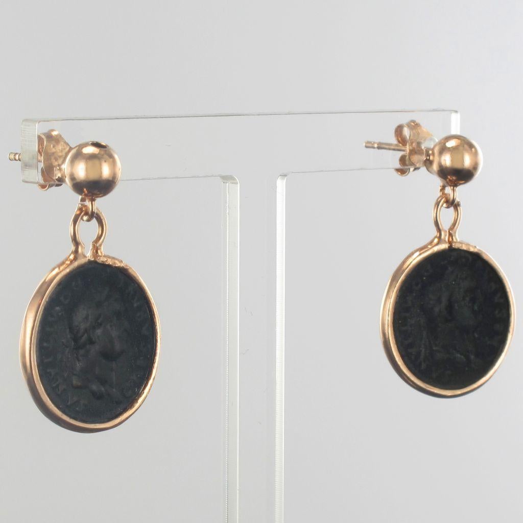 Antique Style Coins Rose Vermeil Drop Earrings In New Condition In Poitiers, FR