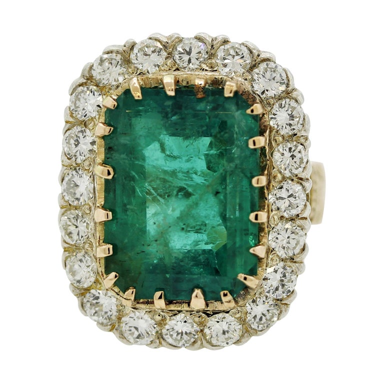 Antiker kolumbianischer Smaragd-Diamant-Goldring im antiken Stil, GIA  zertifiziert im Angebot bei 1stDibs