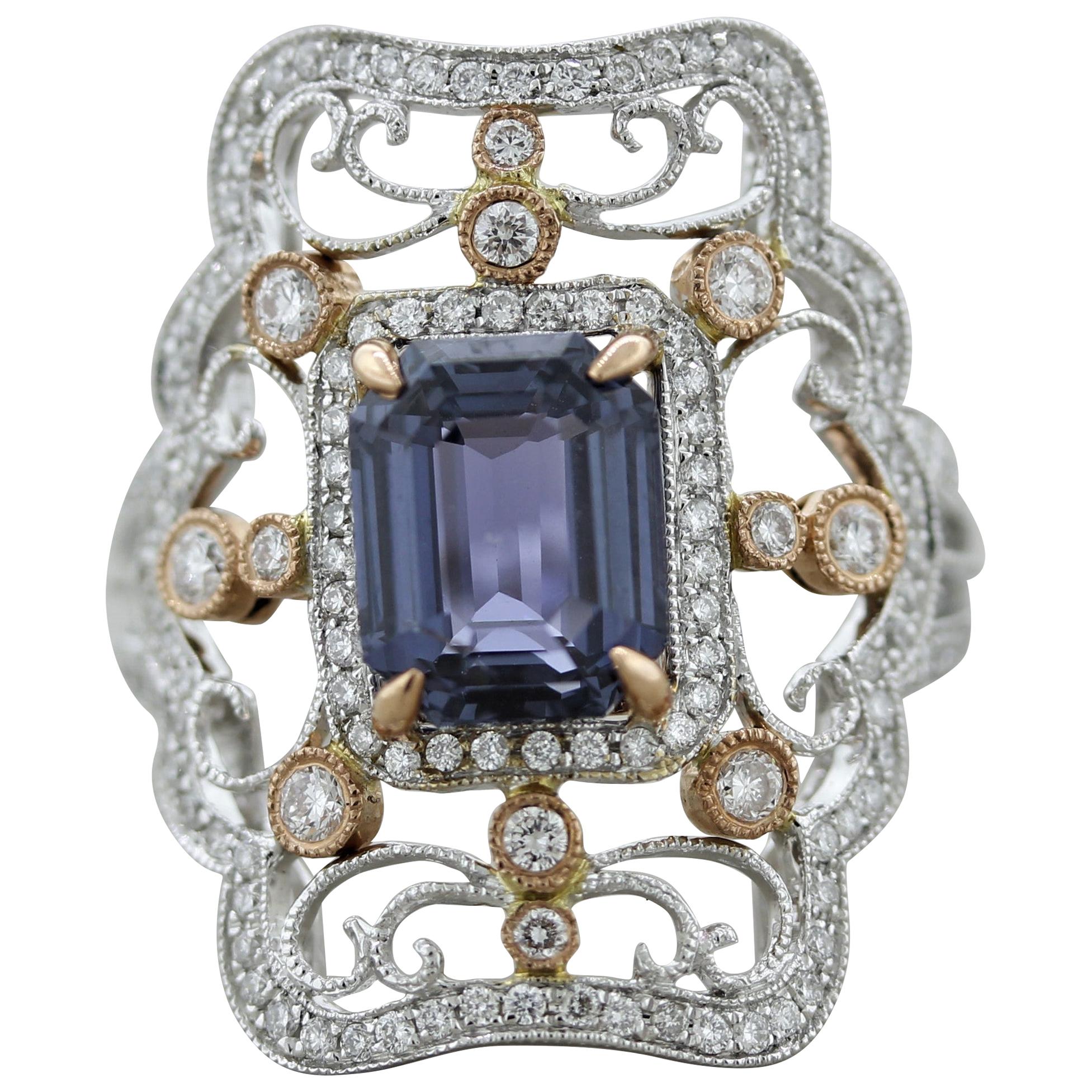 Antique-Style Color-Change Sapphire Diamond Gold Ring