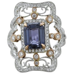 Antique-Style Color-Change Sapphire Diamond Gold Ring
