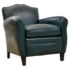Antique Style Contemporary Green Leather Armchair/Club chair