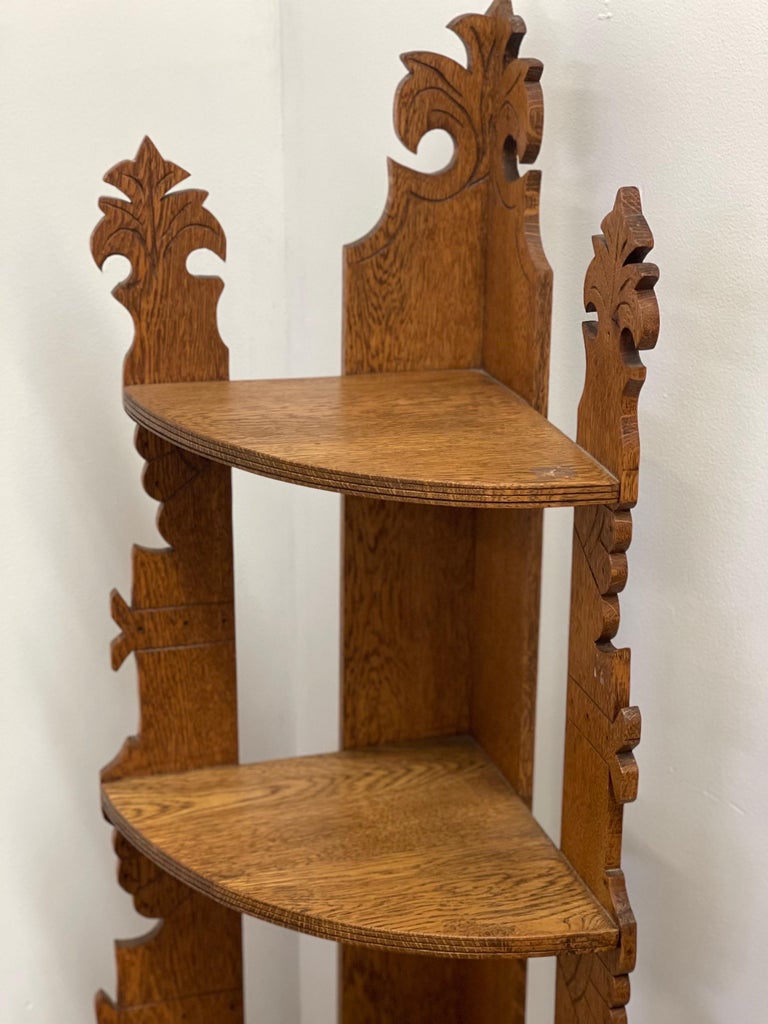 Antique Style Corner Bookcase, Fixed Shelves For Sale at 1stDibs