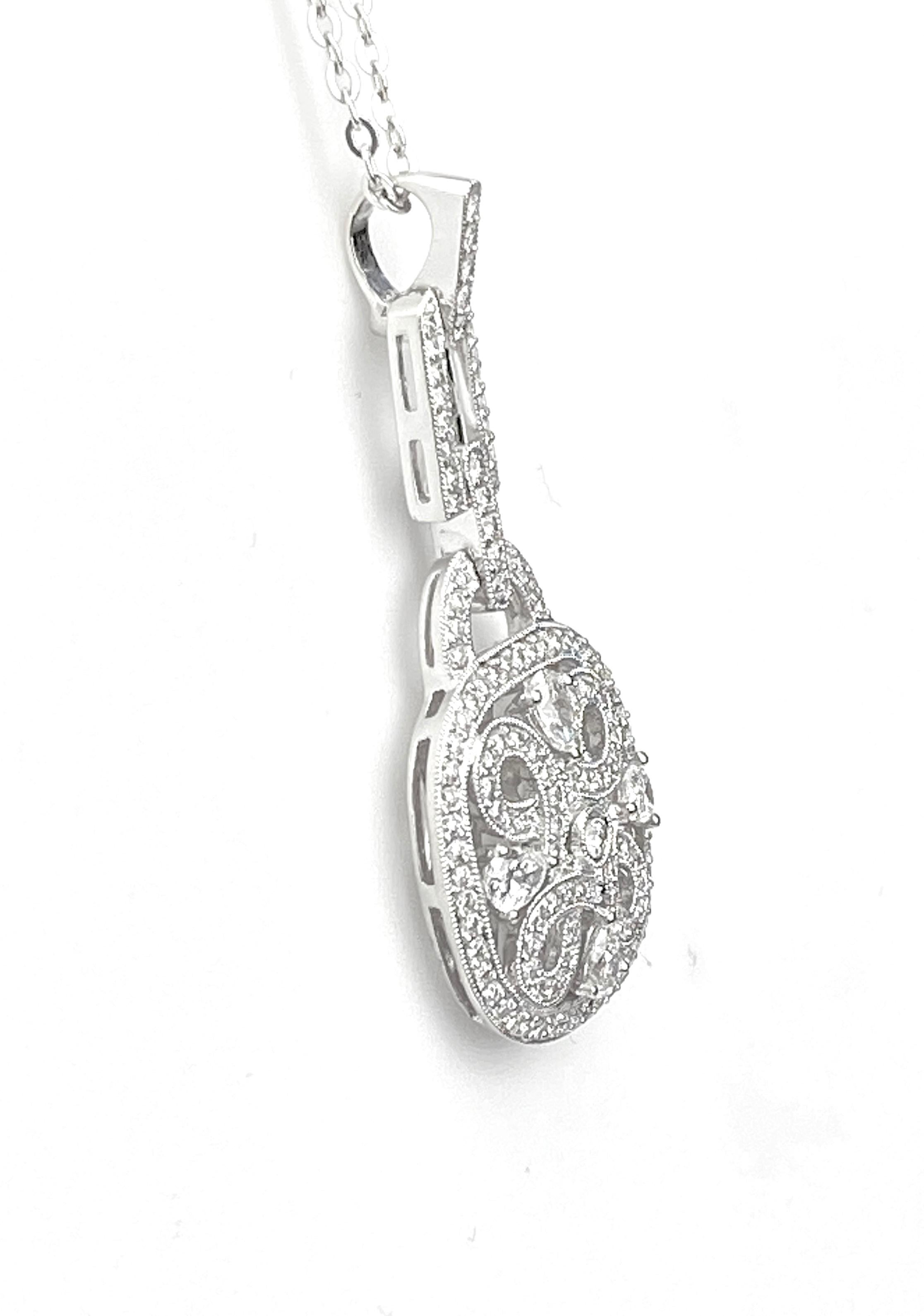 Art Deco Antique Style Crivelli Diamond Medallion Pendant Necklace For Sale