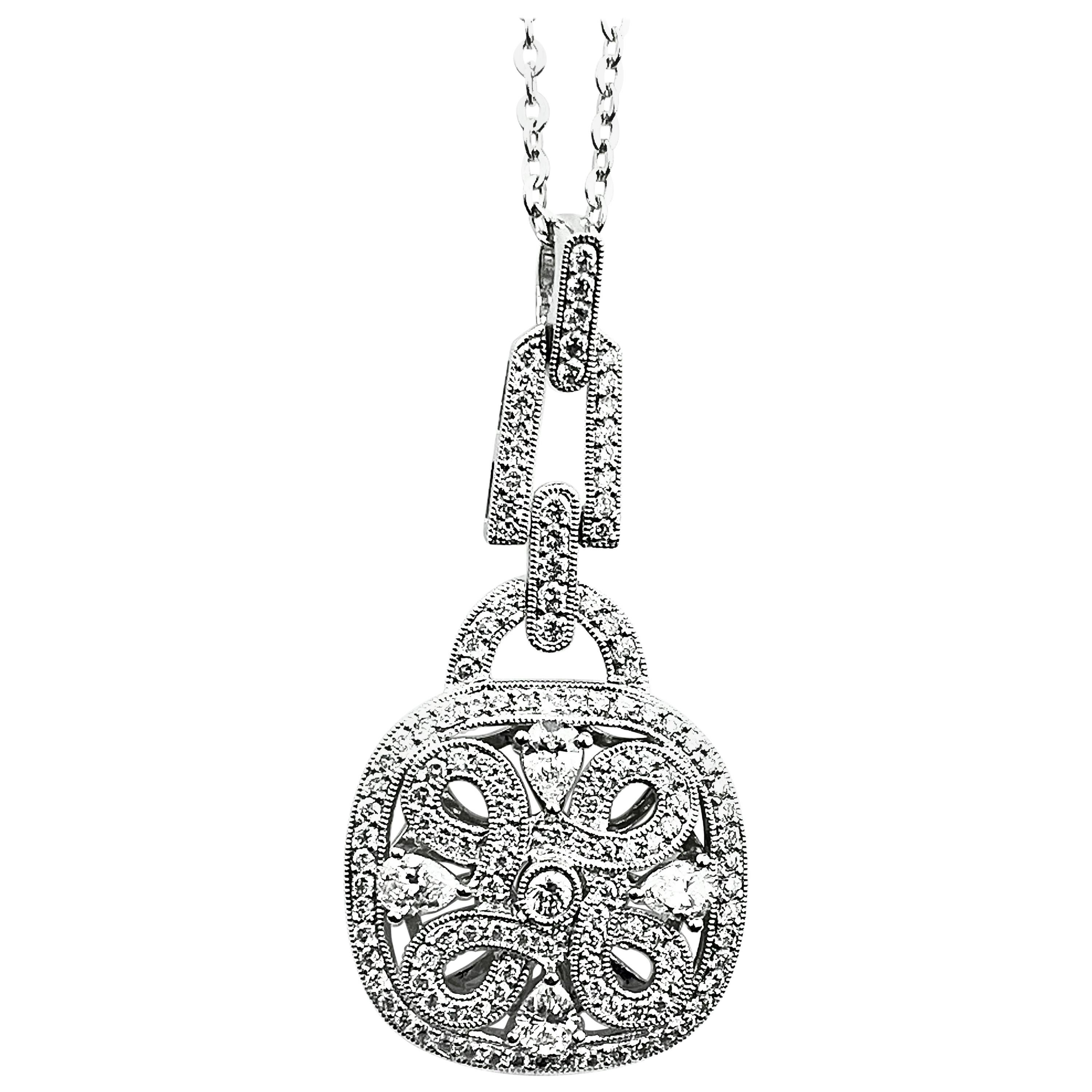 Antique Style Crivelli Diamond Medallion Pendant Necklace For Sale