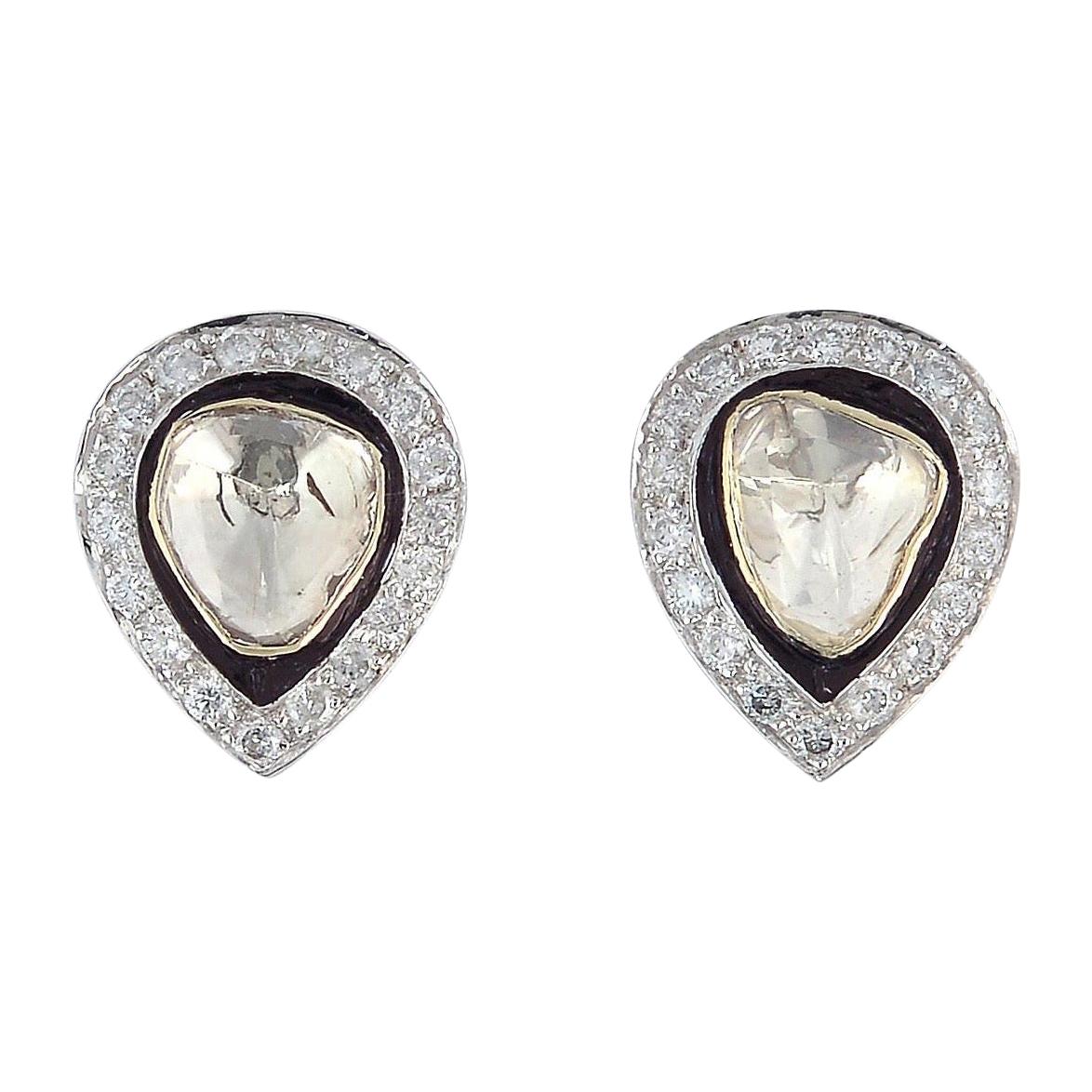 Rosecut Diamond 18 Karat Gold Pear Stud Earrings For Sale