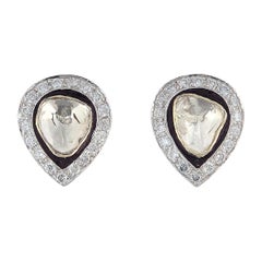 Clous d'oreilles en forme de poire en or 18 carats avec diamants taille rose