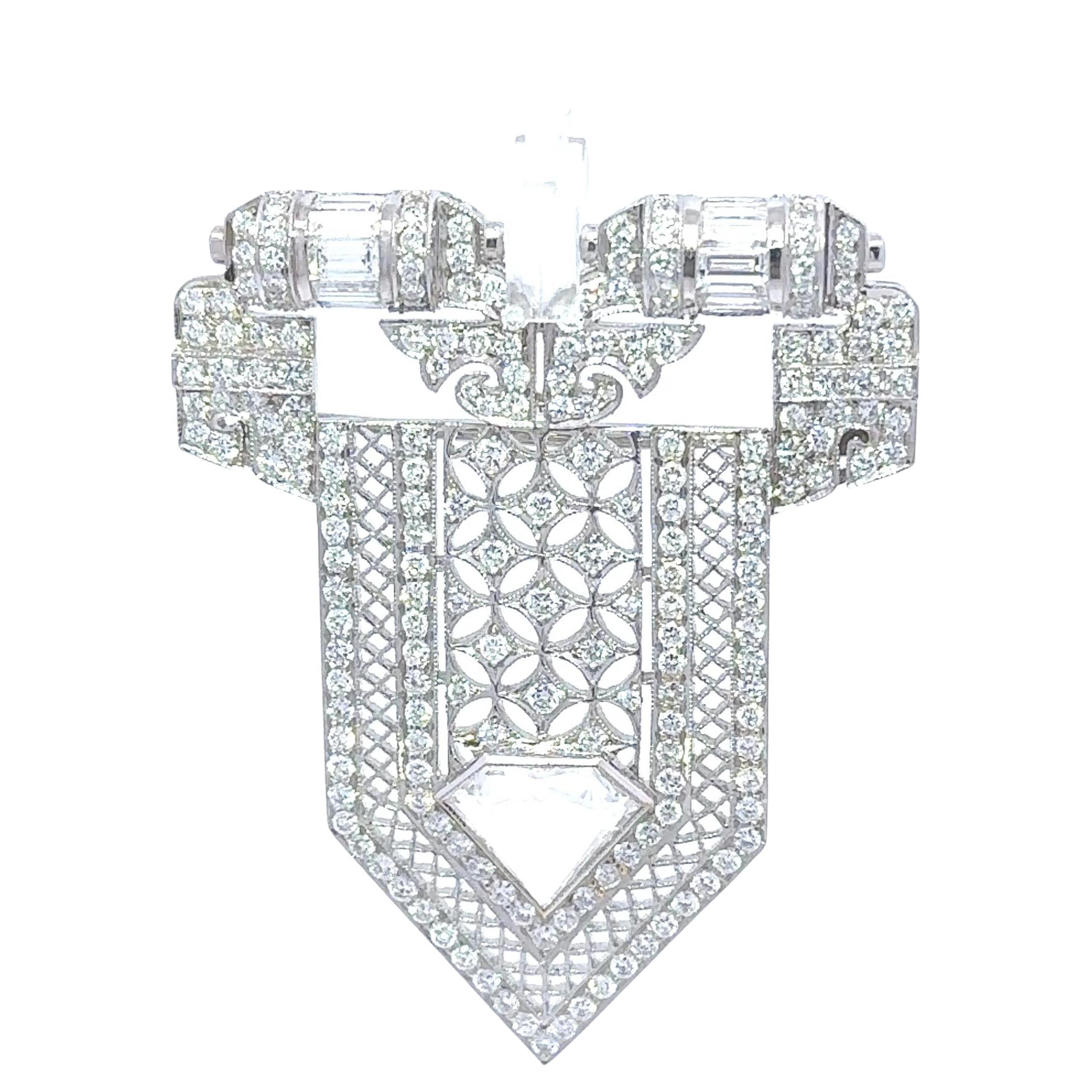 Antique-Style Diamond 18k White Gold Lapel Brooch