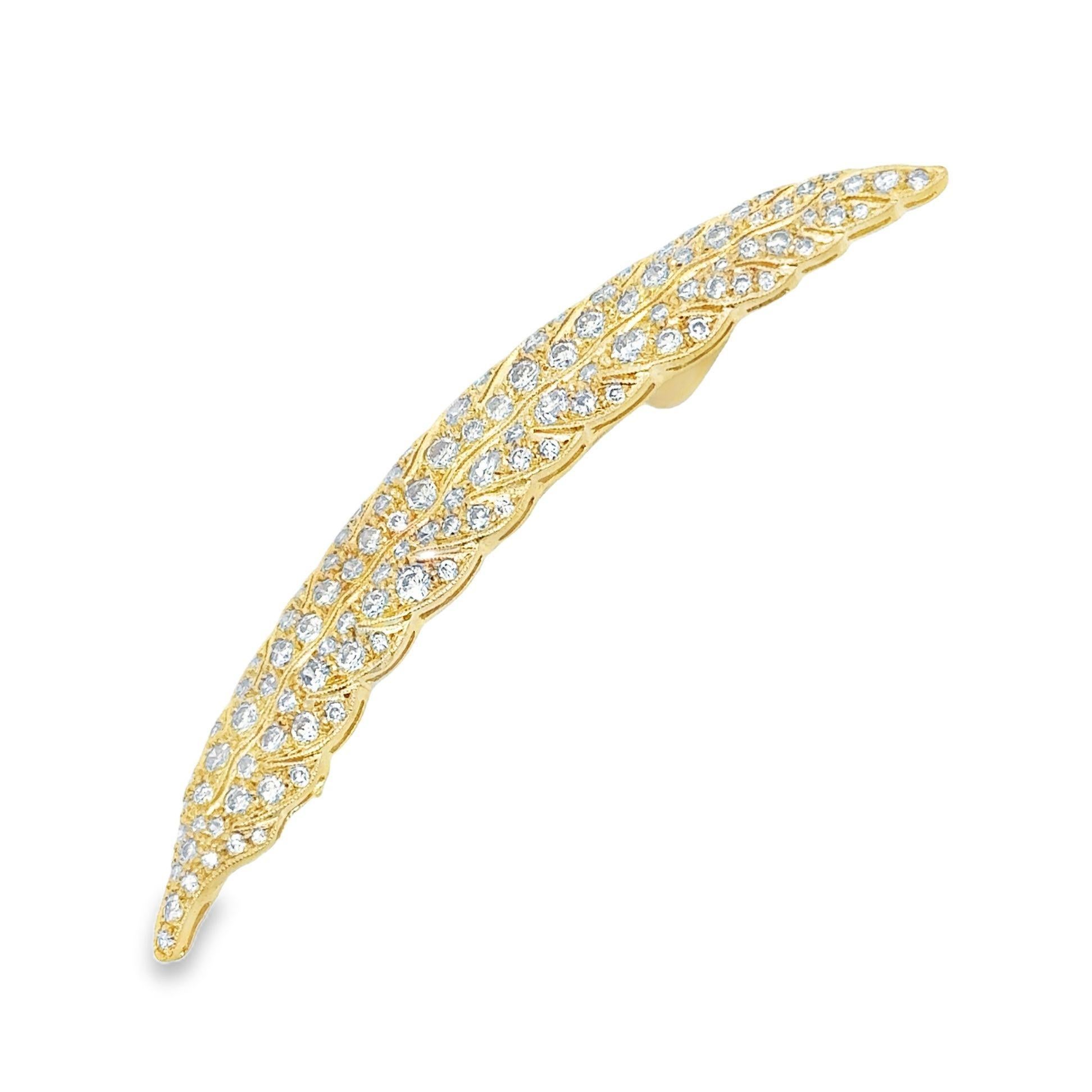 Contemporary Antique-Style Diamond 18k Yellow Gold Feather Pendant-Brooch For Sale