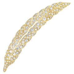 Antique-Style Diamond 18k Yellow Gold Feather Pendant-Brooch