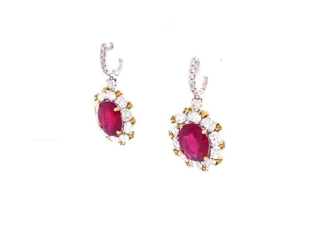 Brilliant Cut Antique Style Diamond and Ruby Earrings