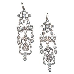 Antique Style Diamond And Silver Upon Gold Drop Earrings