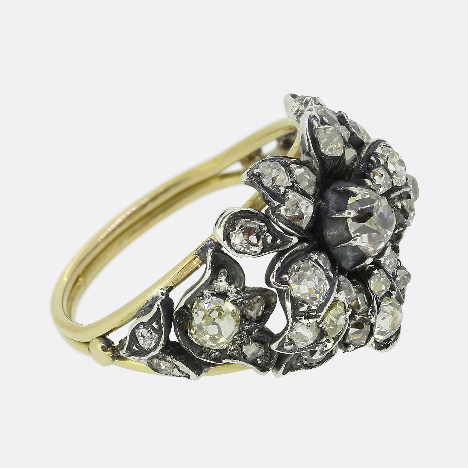 Old European Cut Antique Style Diamond Cluster Ring For Sale