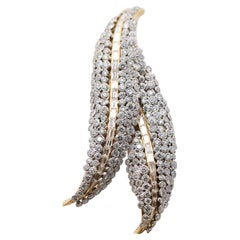 Antique-Style Diamond Double-Leaf Gold & Platinum Brooch