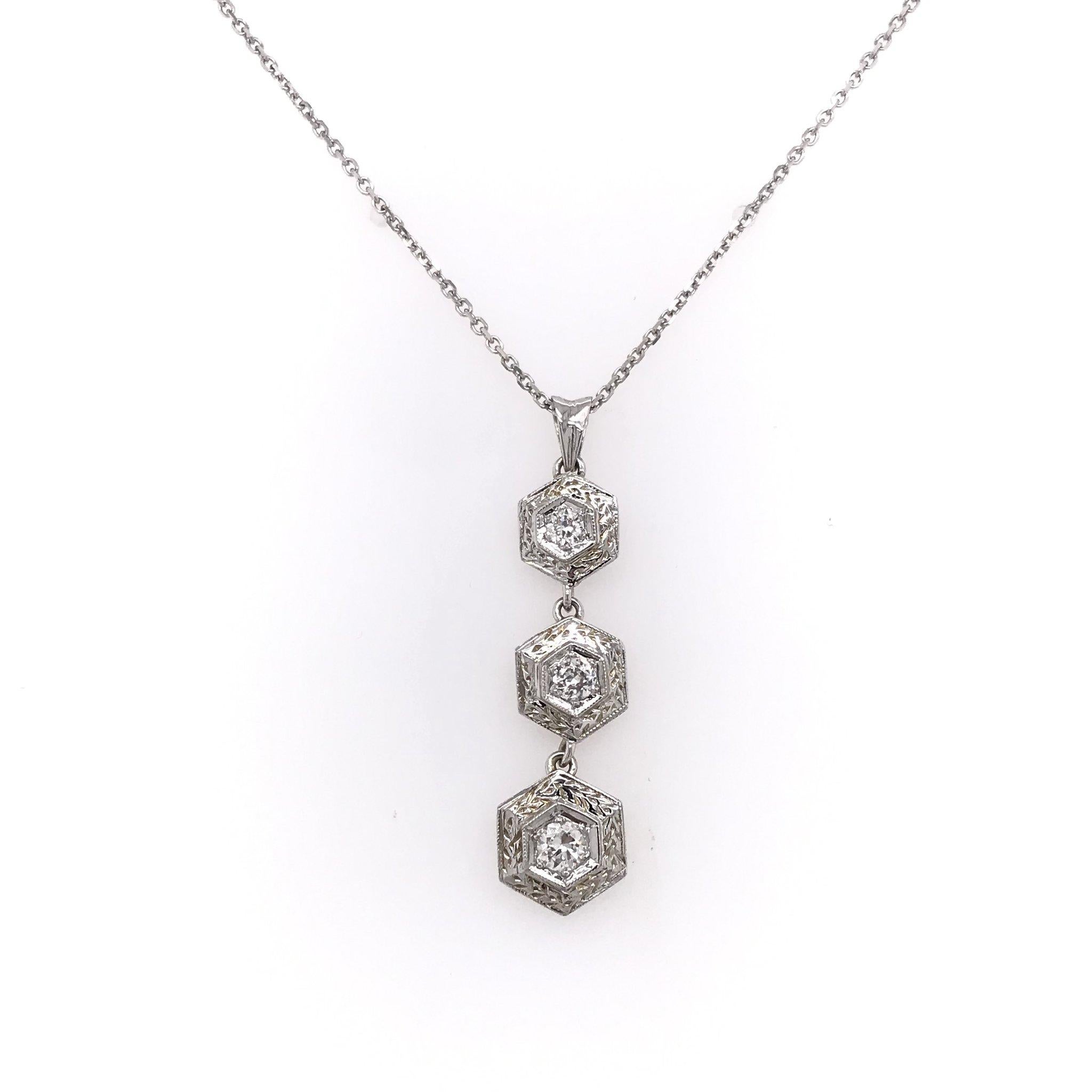 Art Deco Antique Style Diamond Drop Necklace