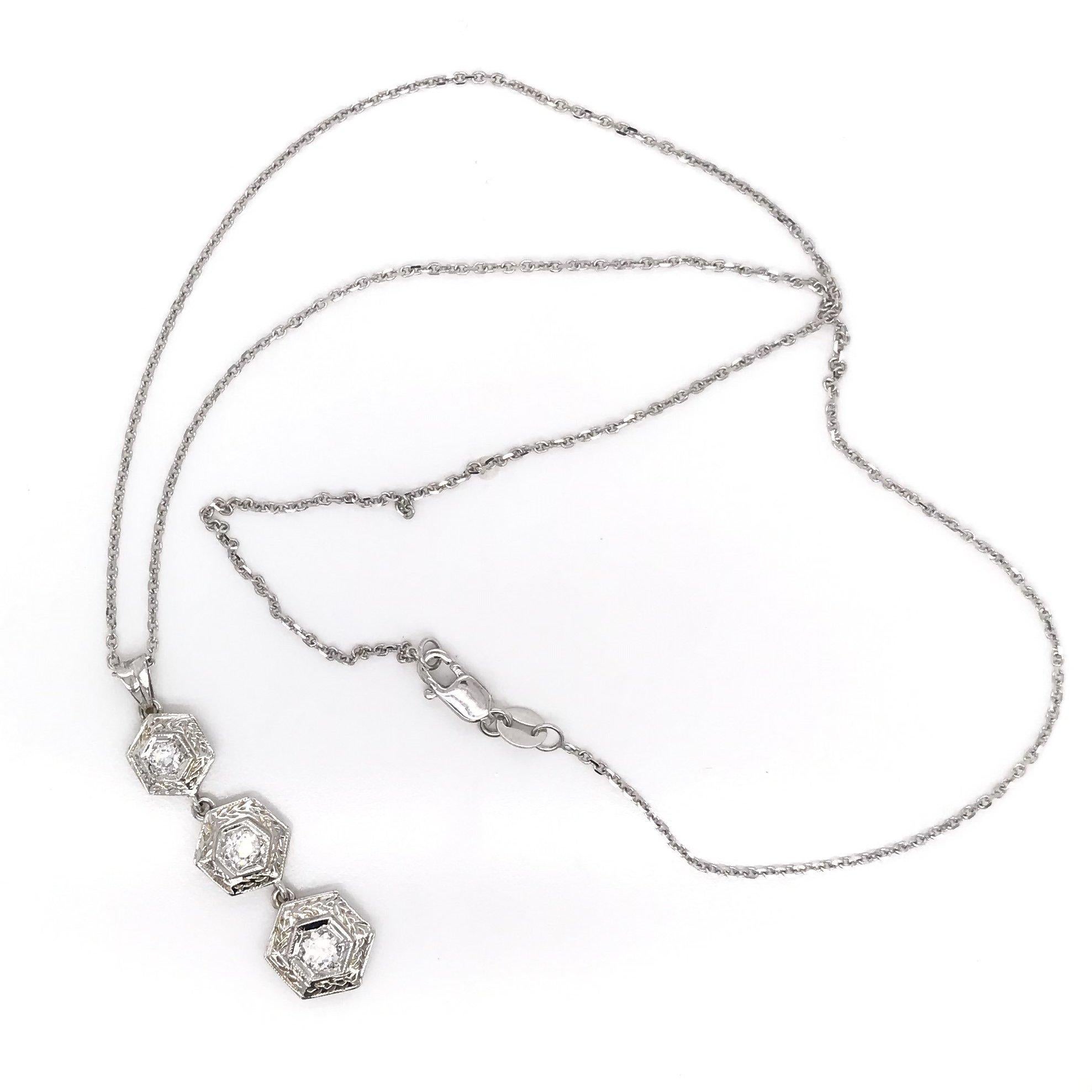 Round Cut Antique Style Diamond Drop Necklace