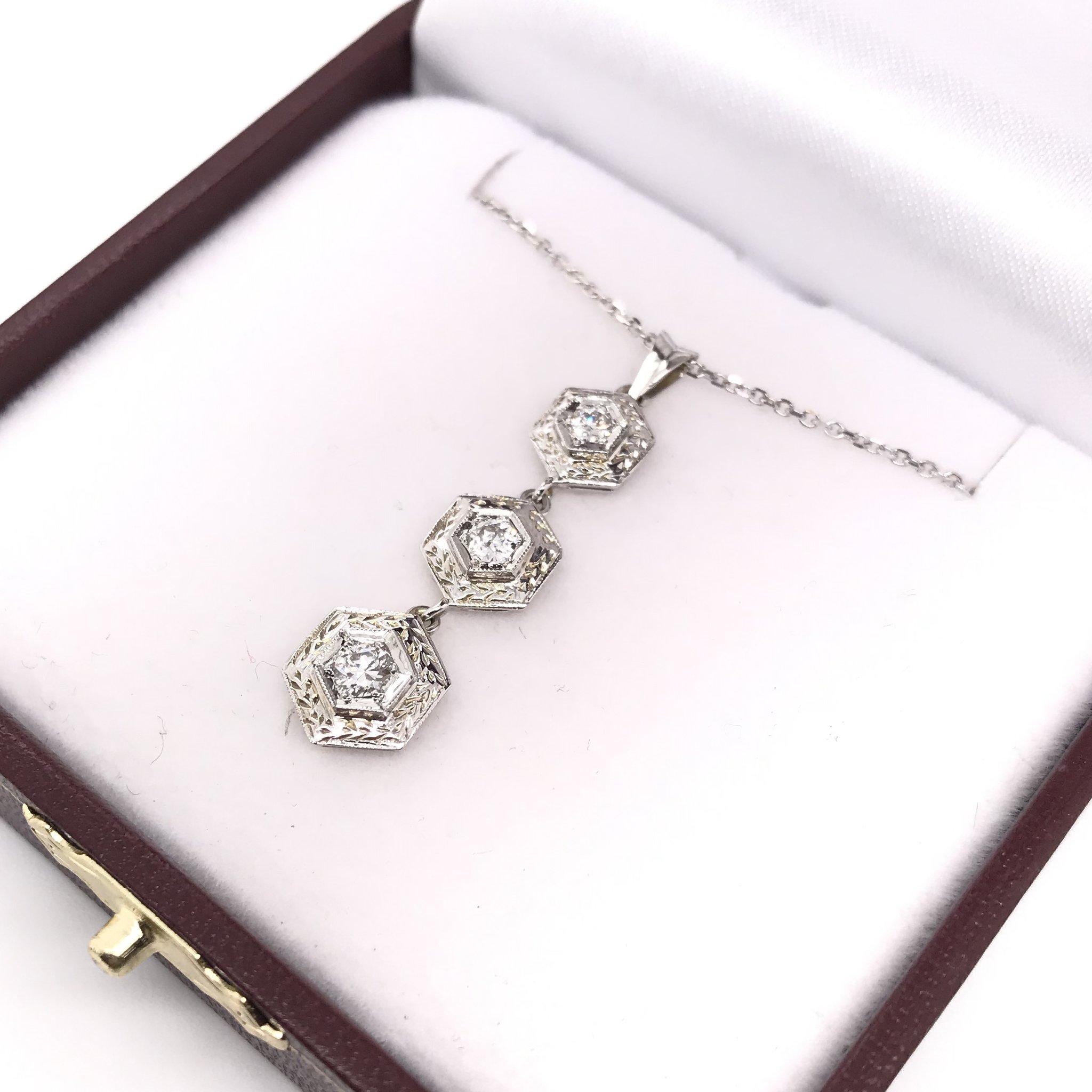 Antique Style Diamond Drop Necklace In Good Condition In Montgomery, AL