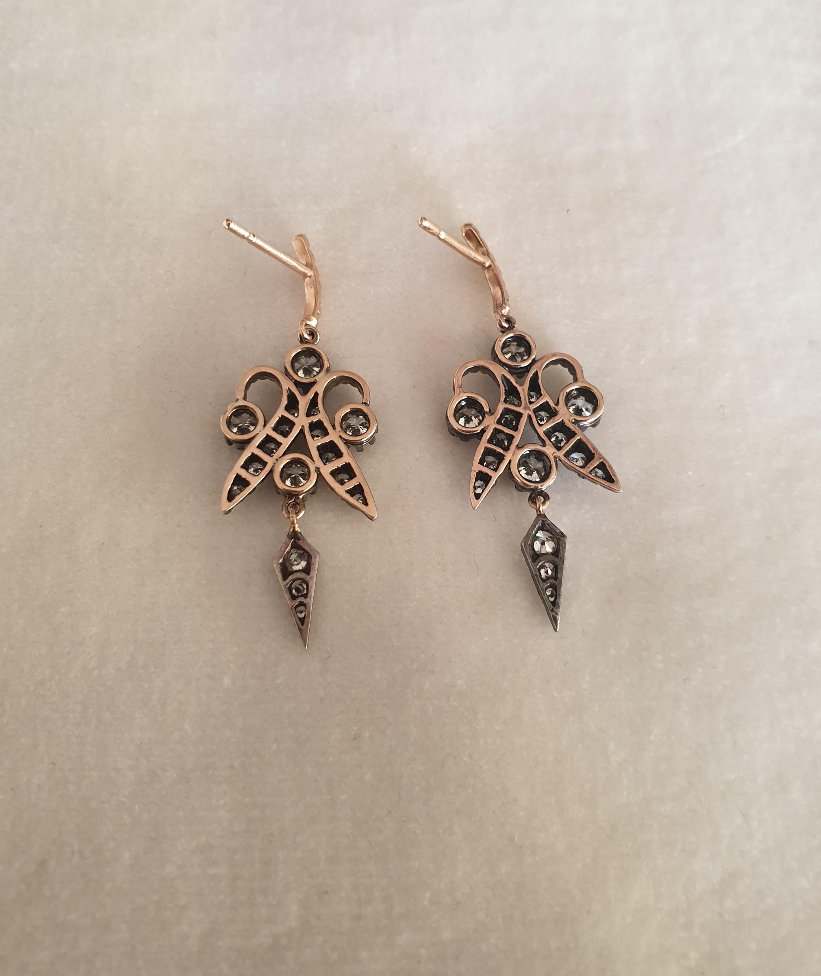 Handmade Antique Style Diamond Earrings In New Condition For Sale In Barcelona, ES