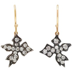 Handcrafted Gold Silver Antique Brilliant Cut Diamond Drop Chandelier Earrings