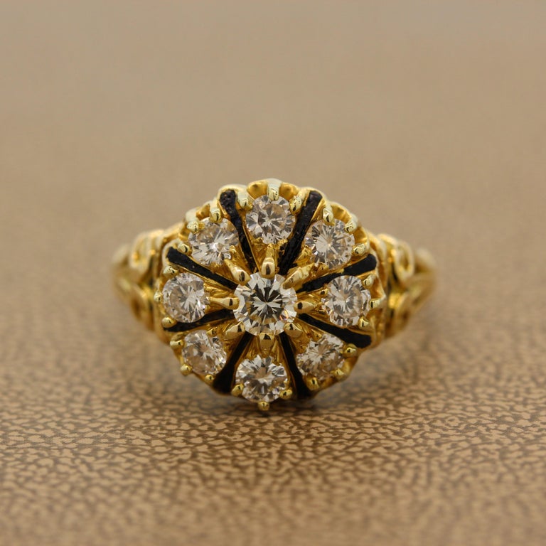 Antique Style Diamond Enamel Gold Ring For Sale at 1stDibs