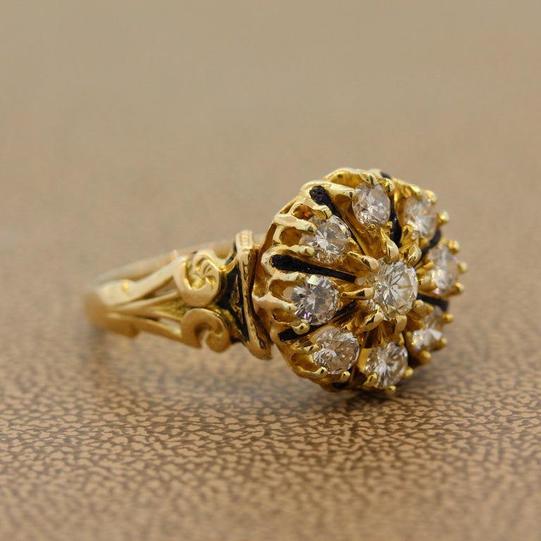 Antique Style Diamond Enamel Gold Ring For Sale at 1stDibs