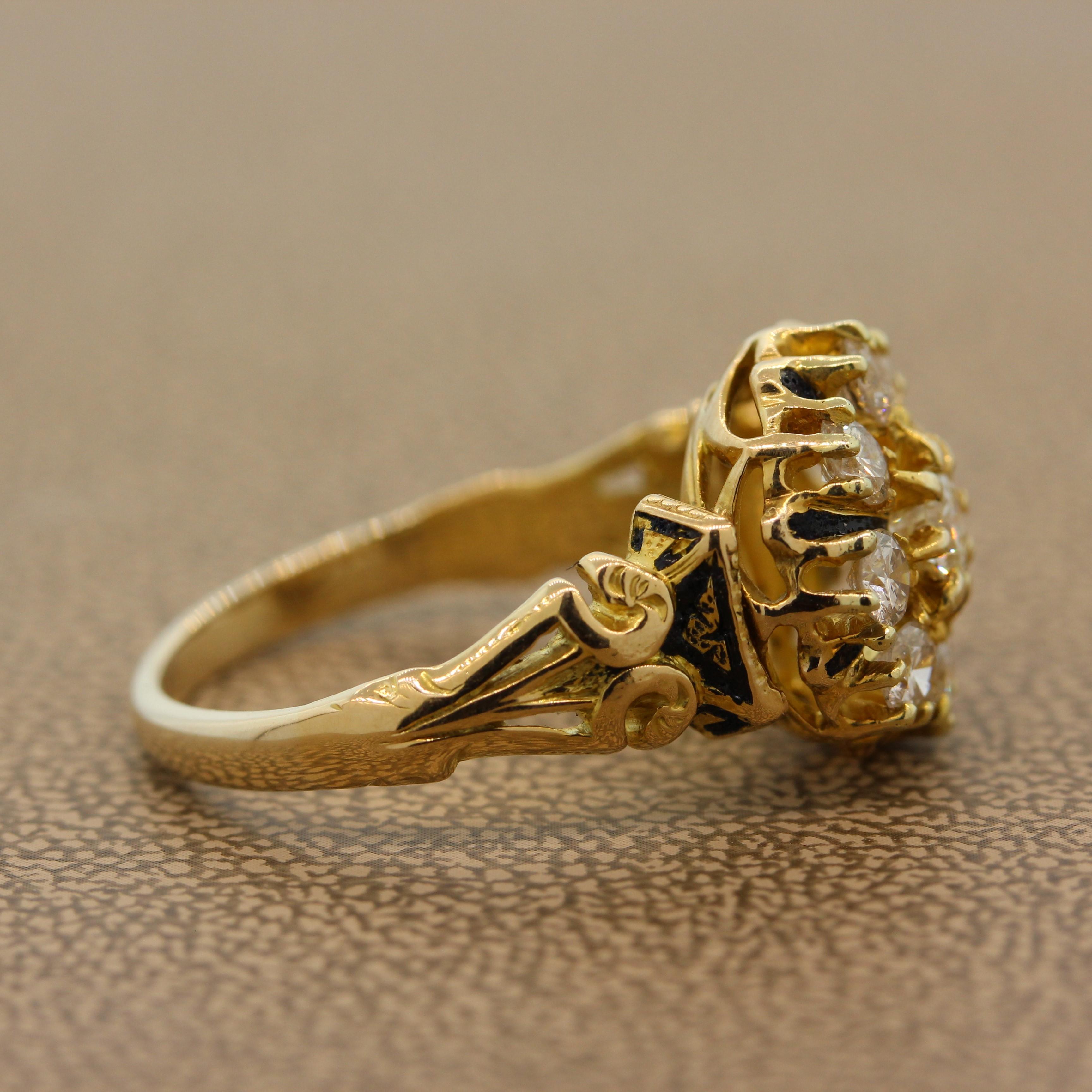 Women's Antique Style Diamond Enamel Gold Ring