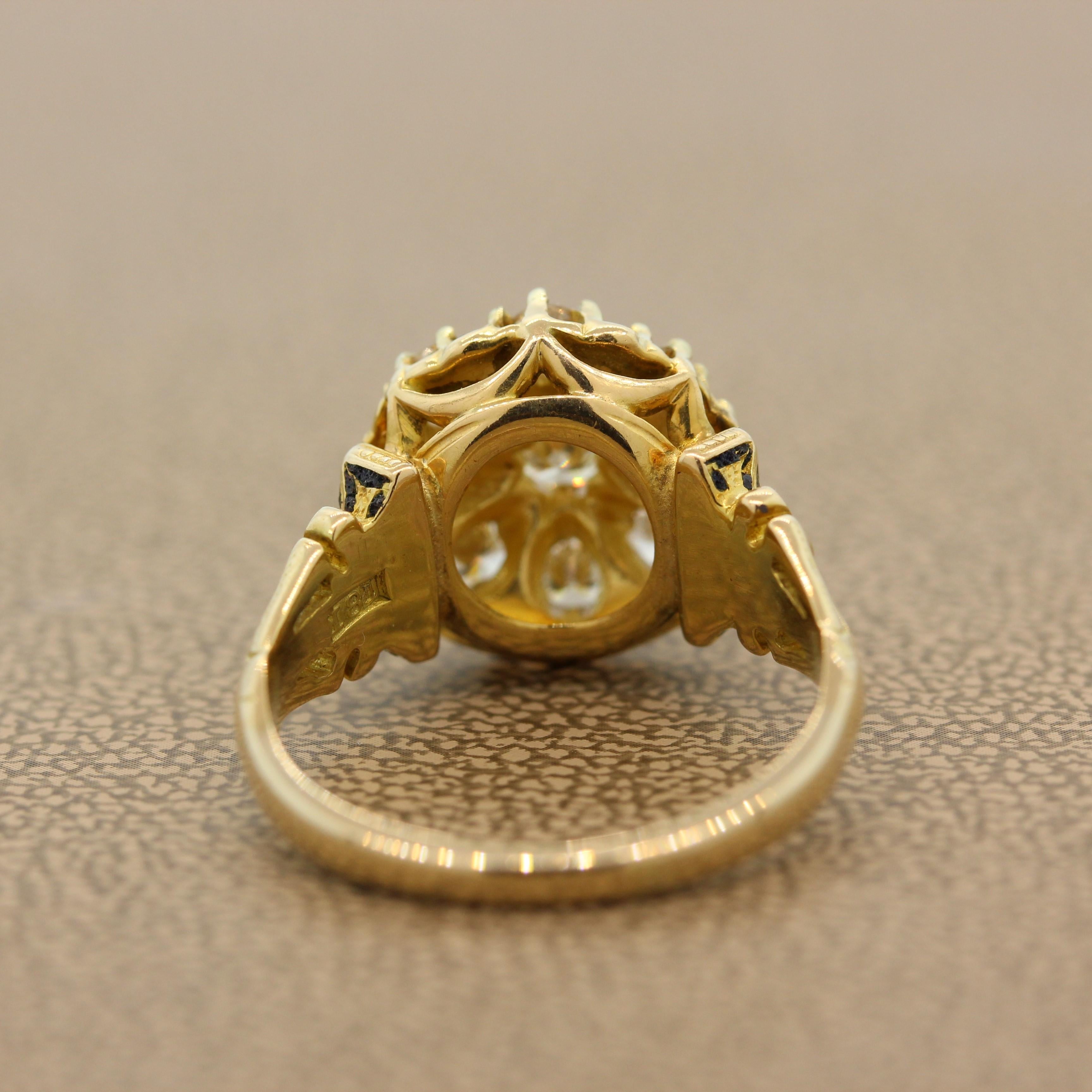 Antique Style Diamond Enamel Gold Ring 1