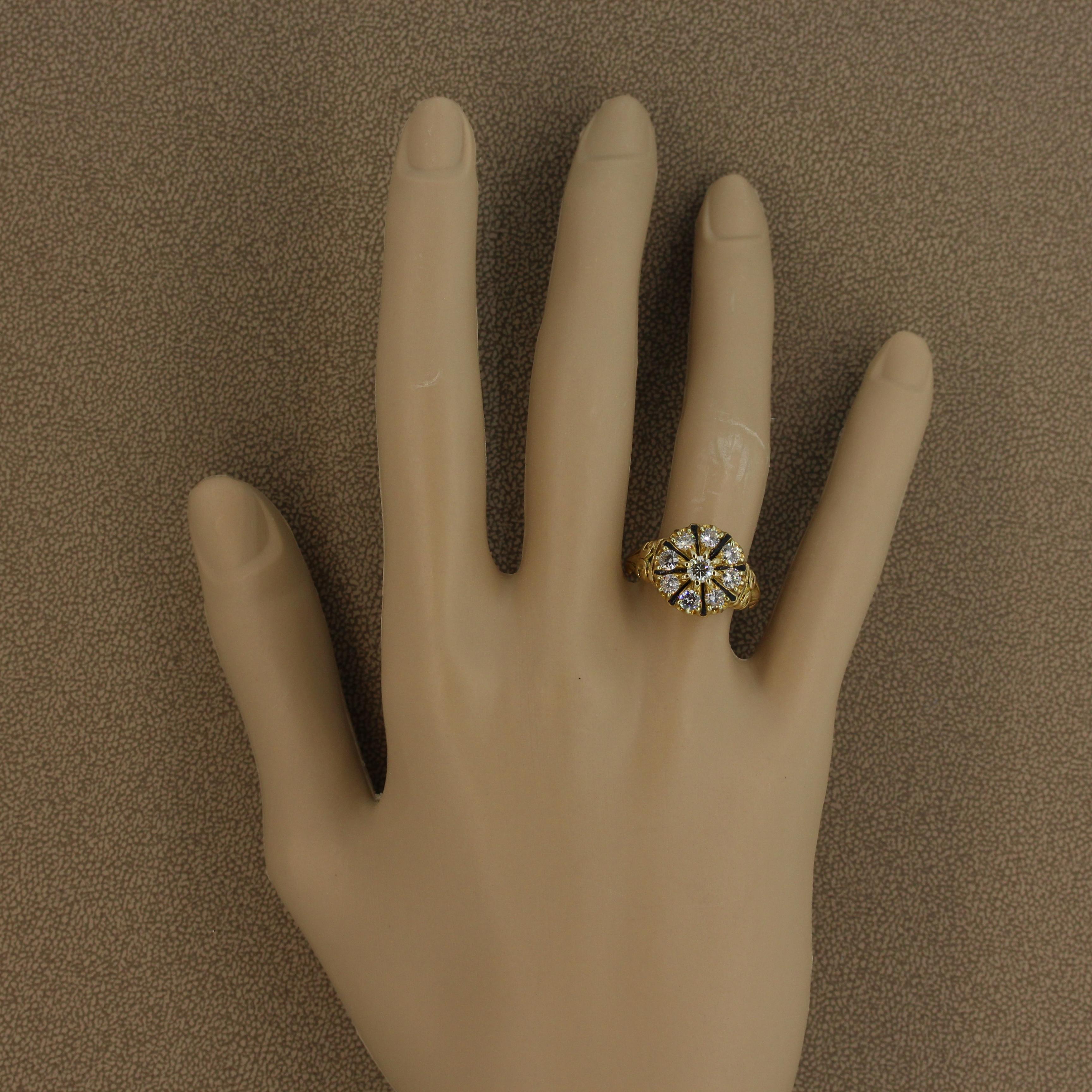 Antique Style Diamond Enamel Gold Ring 2
