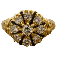 Antique Style Diamond Enamel Gold Ring