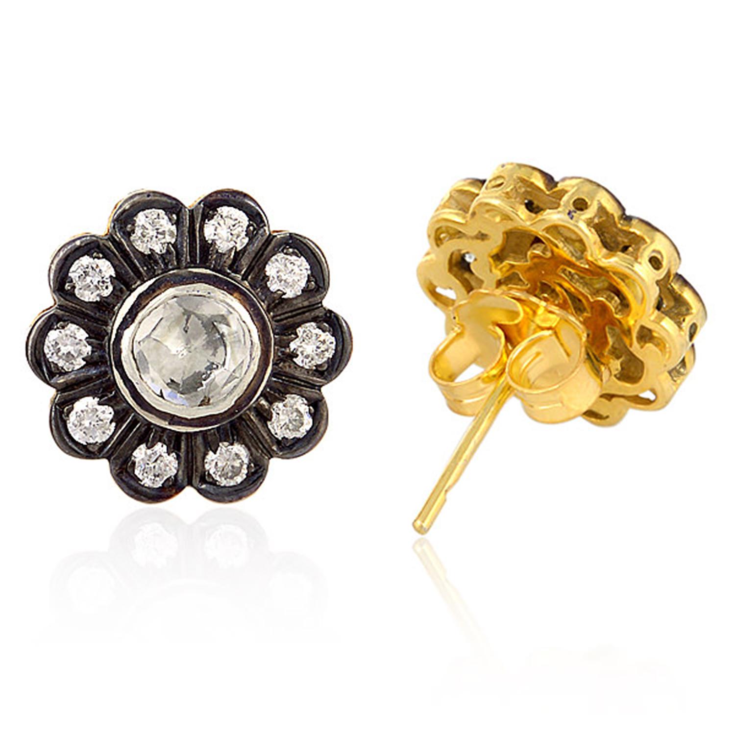 Handcrafted from 18-karat gold & sterling silver, these stud earrings are set with 1.37 carats of natural uncut & rose cut diamonds.

FOLLOW  MEGHNA JEWELS storefront to view the latest collection & exclusive pieces.  Meghna Jewels is proudly rated
